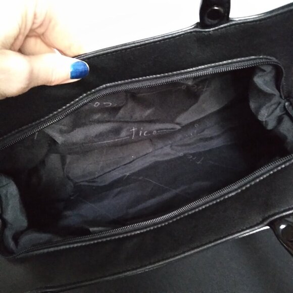 Tico NWT Black & White Graphic Tweed & Black Patent Shoulder/Satchel Bag - Picture 8 of 10